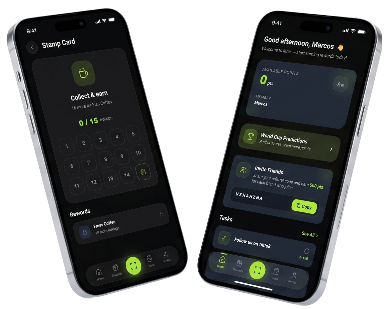 Perkify loyalty app — stamp card and home screen on iPhone