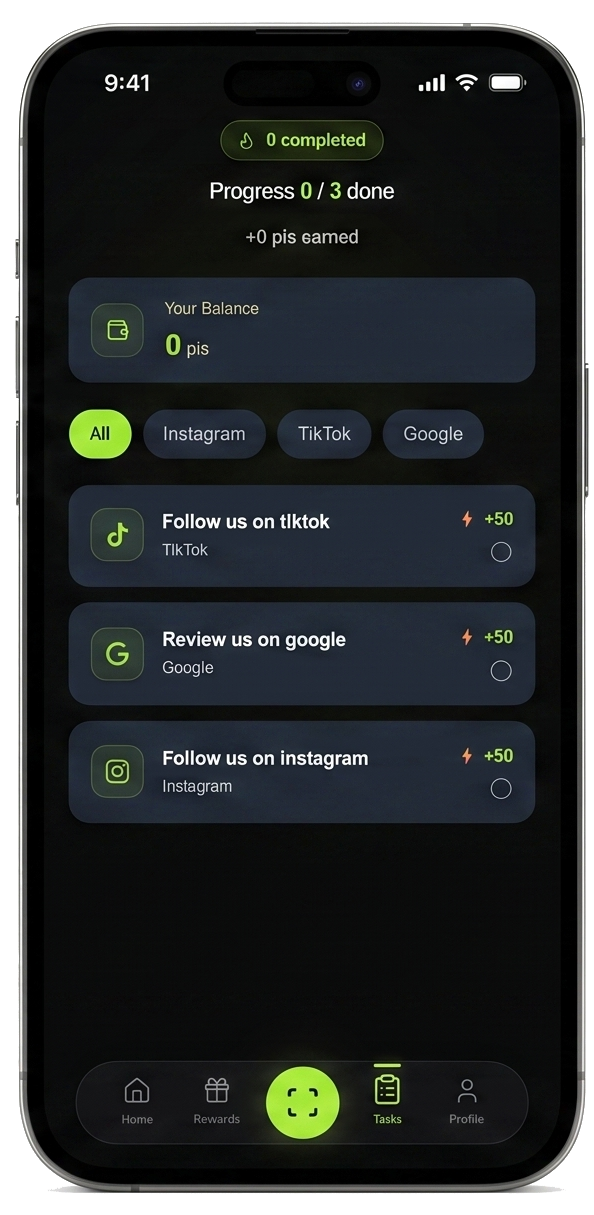 Social tasks screen